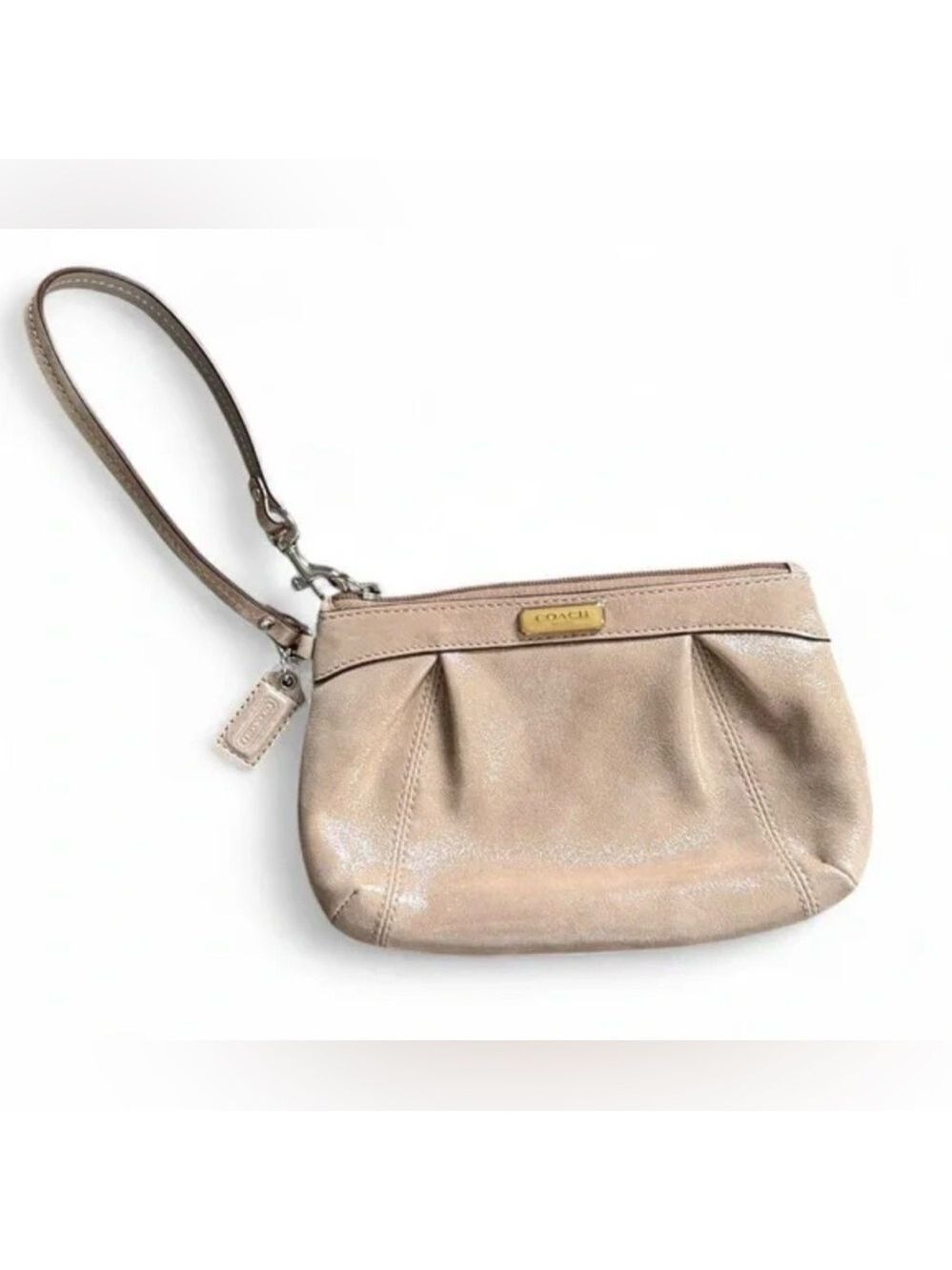 Coach Champagne Gold Shimmer Signature Leather Wristlet